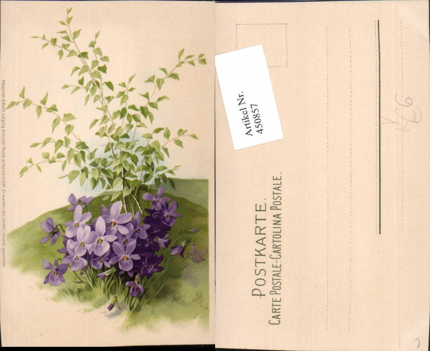 450857,Meissner & Buch 1192 Künstlerkarte Blumen Veilchen