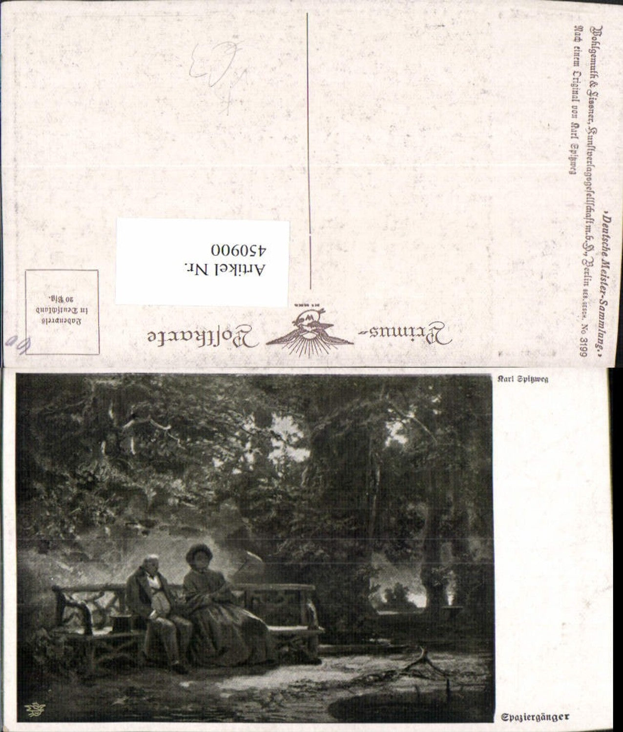 450900,Primus AK 3199 Künstler Karl Spitzweg Spaziergänger Paar Bank