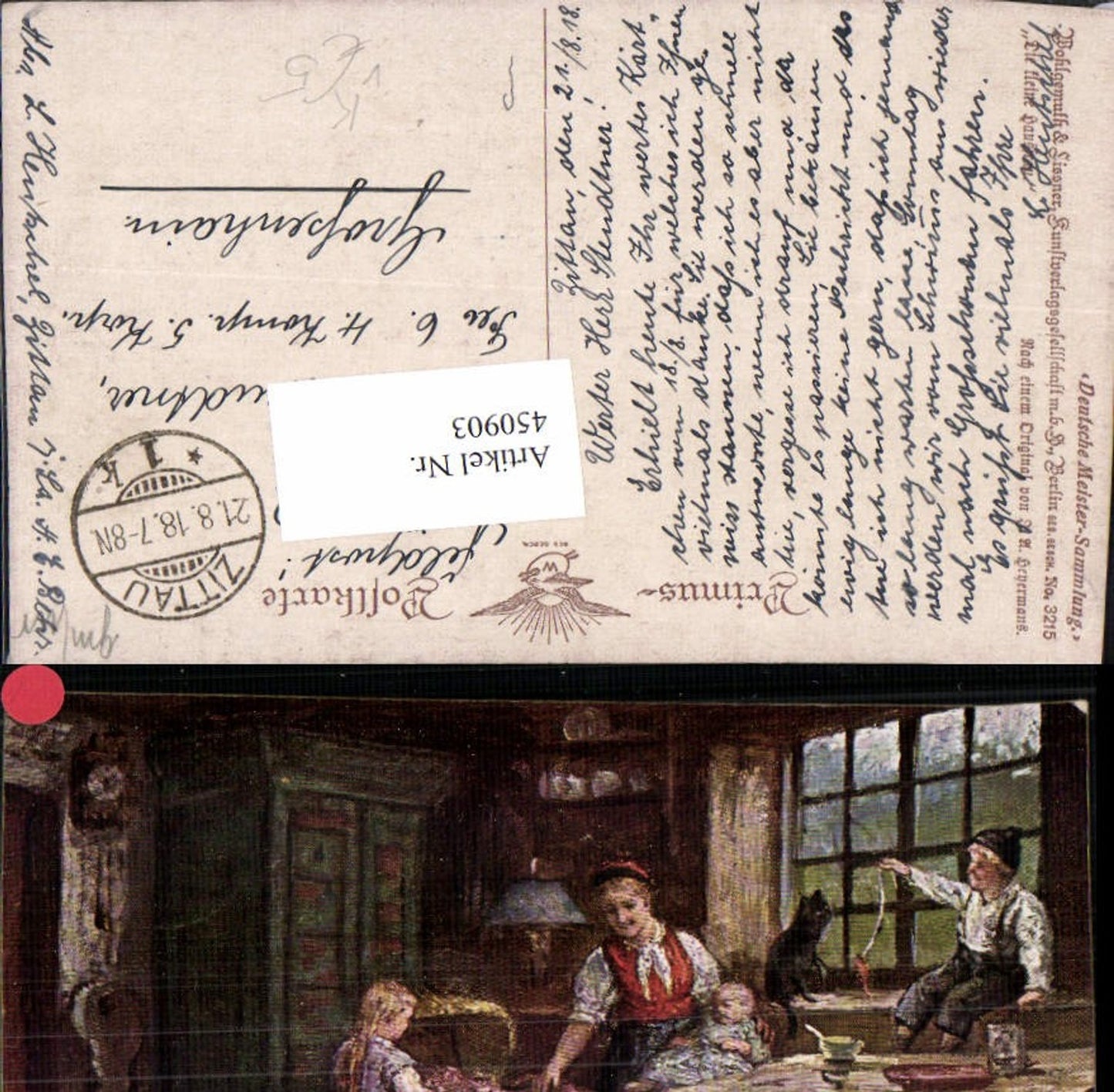 450903,Primus AK 3215 Künstler J. A. Heyermans Kleine Hausfrau Mutter Kinder Katze