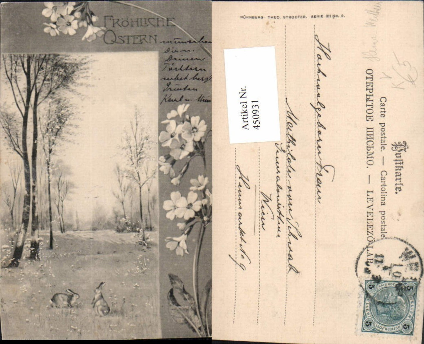 450931,Theo Stroefer 311/2 Künstler Heinrich Wertheim Ostern Hasen Landschaft