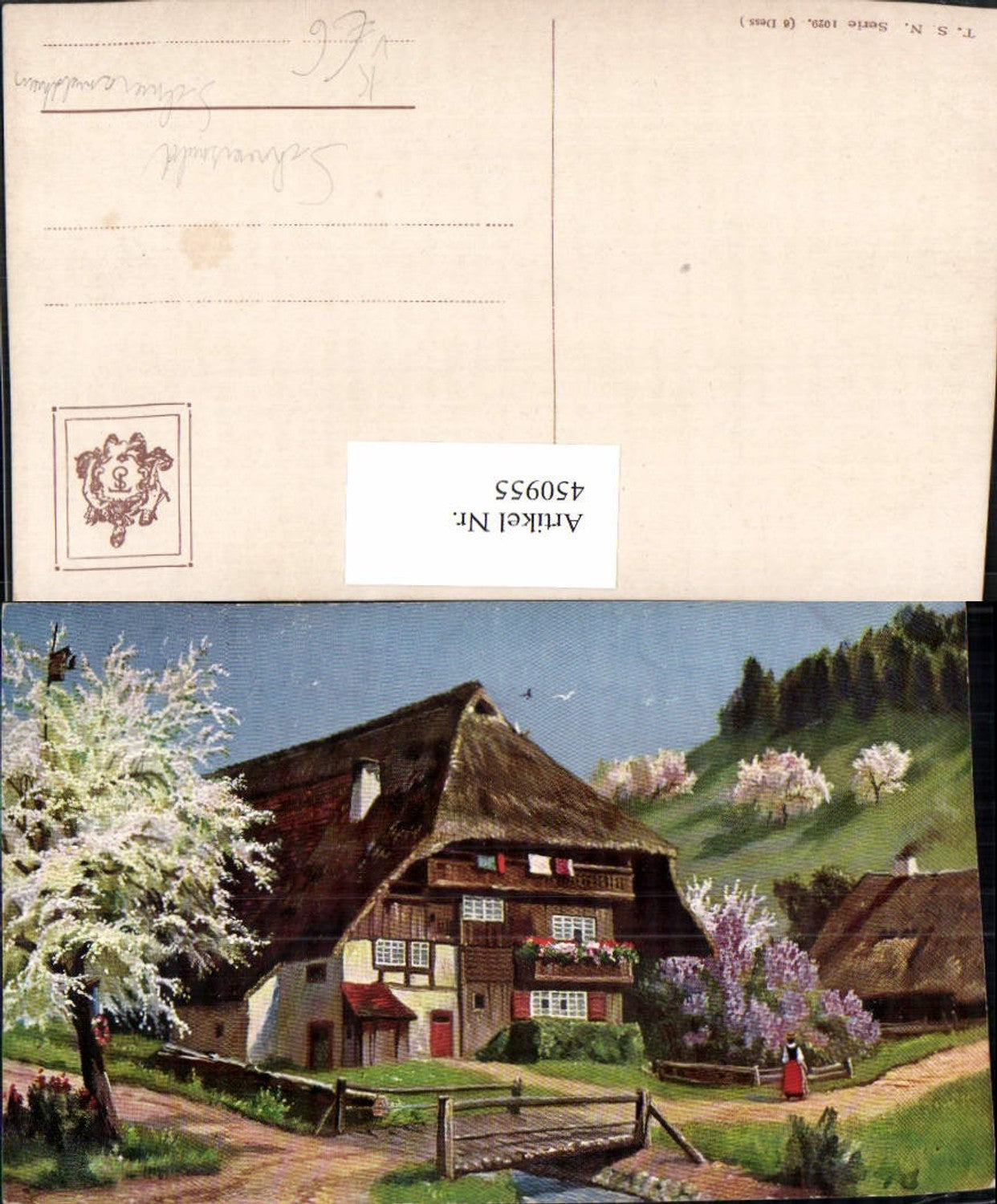 450955,Theo Stroefer 1029 Künstlerkarte Schwarzwaldhaus Baumblüte