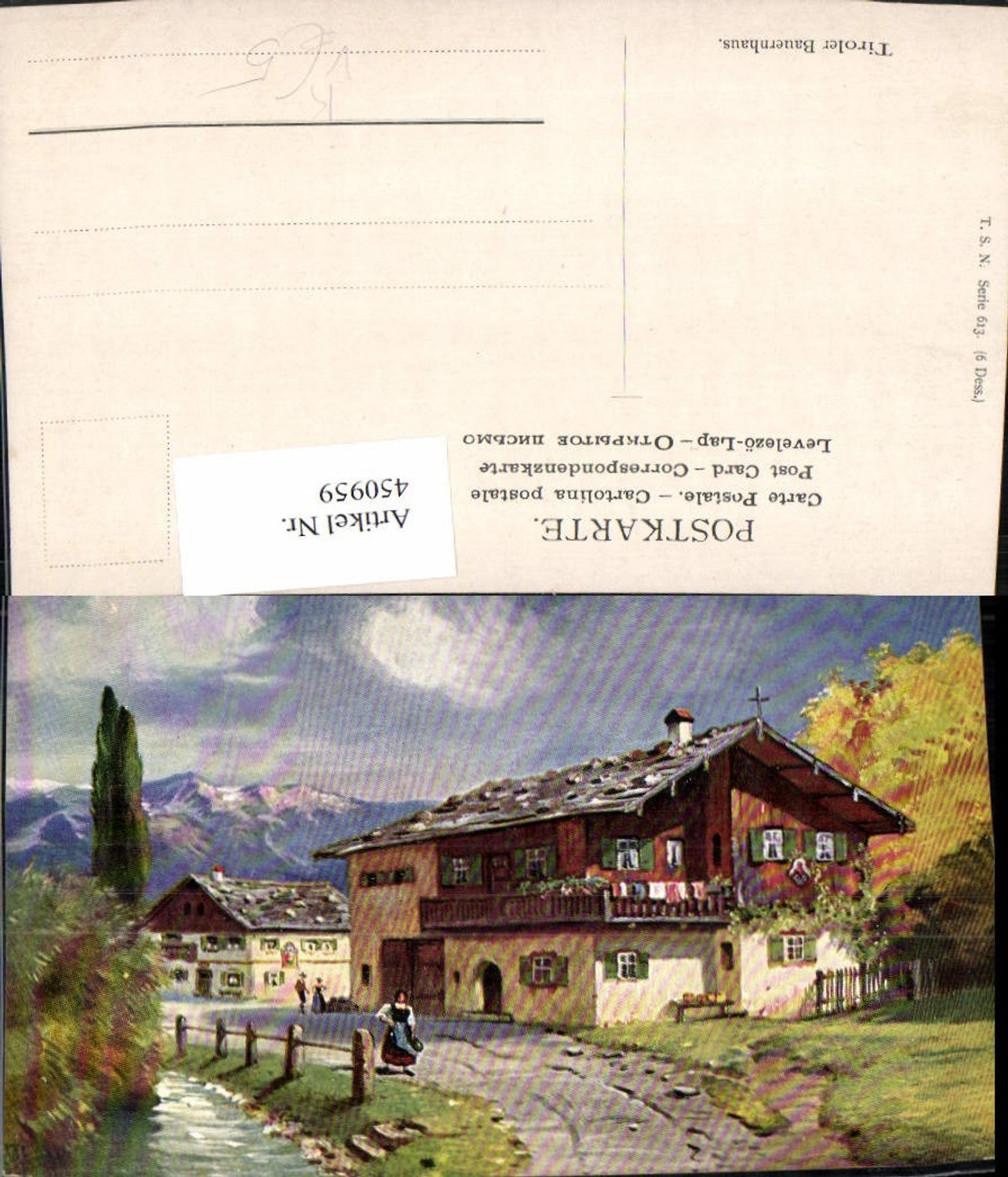 450959,Theo Stroefer 613 Künstlerkarte Tiroler Bauernhaus Bergkulisse