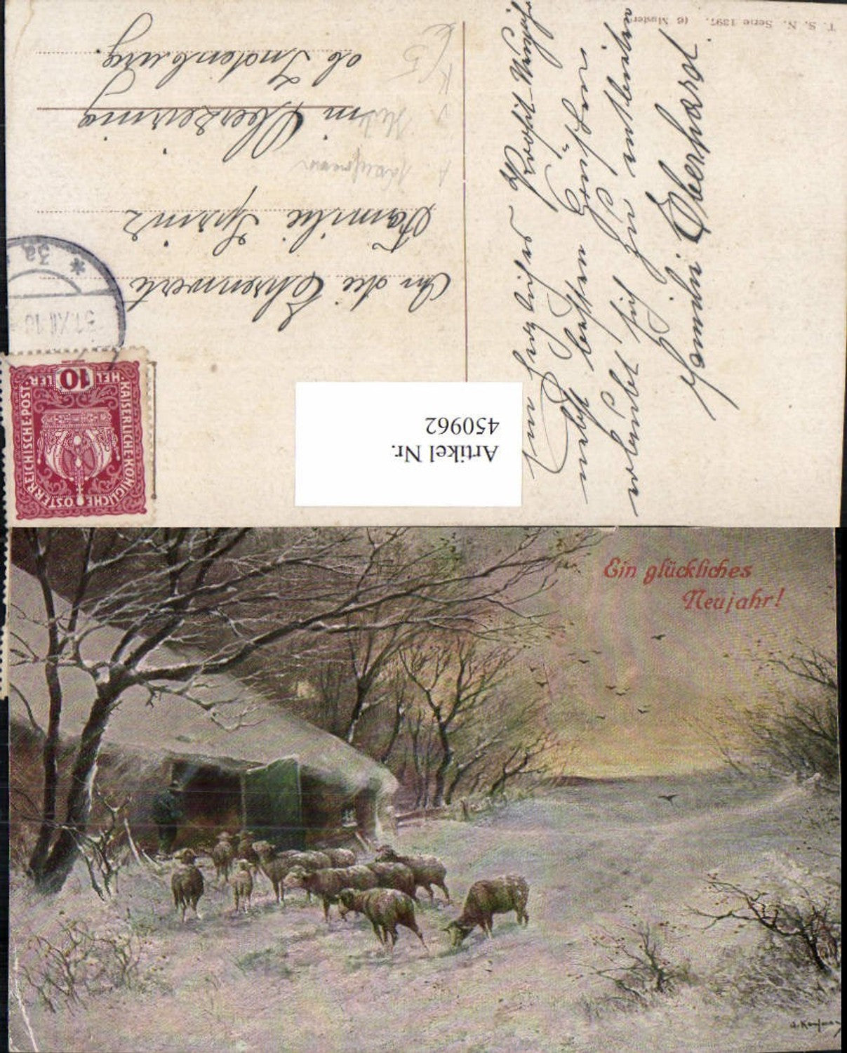 450962,Theo Stroefer 1397 Künstler A. Kaufmann Hirte Schäfer Schafe Winterbild