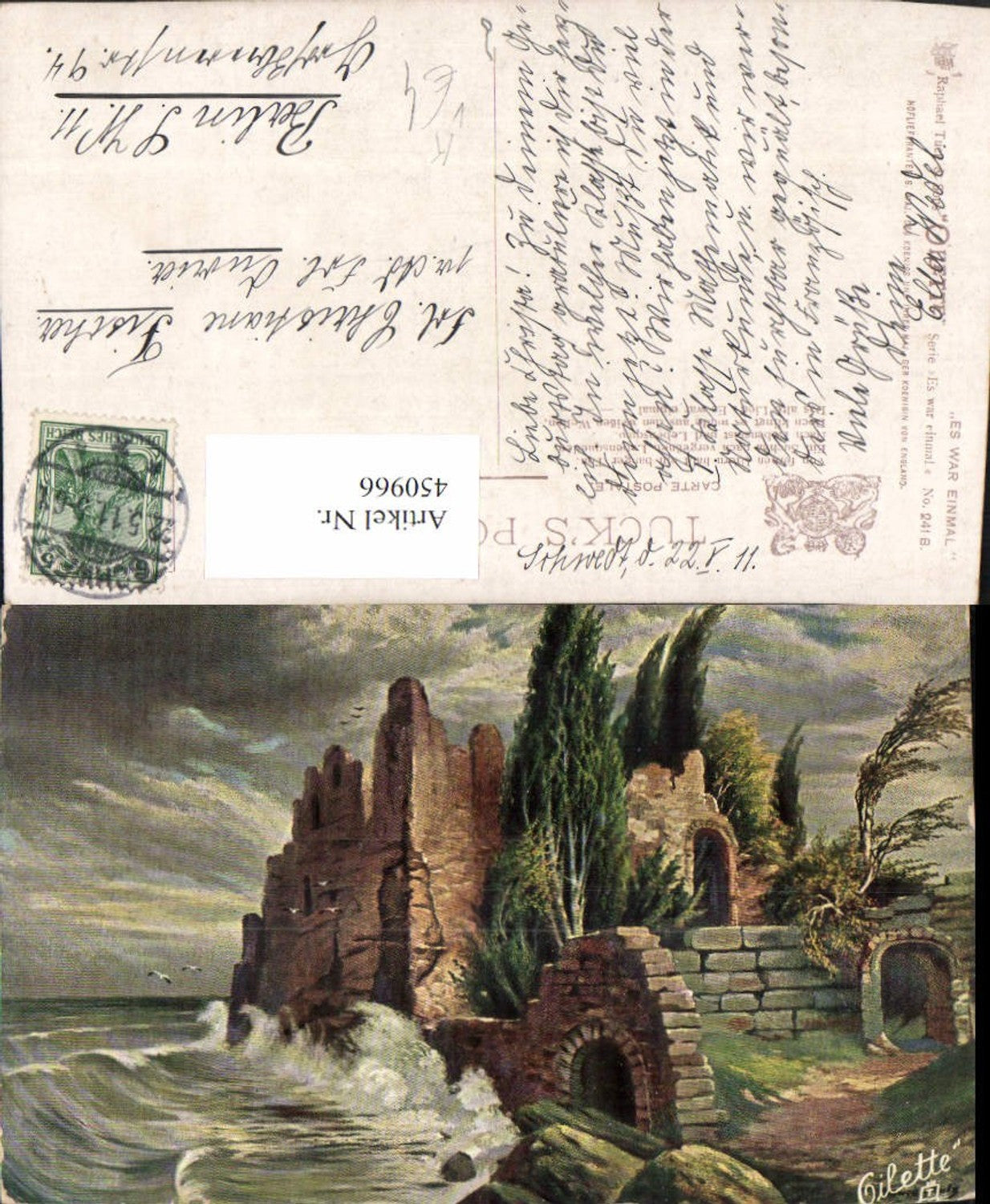 450966,Raphael Tuck & Sons 241B Künstlerkarte Es war einmal Ruine Küste