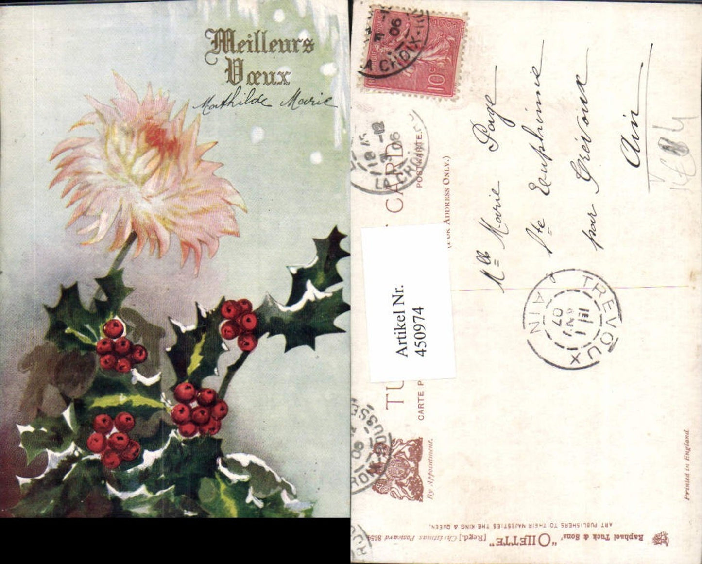 450974,Raphael Tuck & Sons 8454 Künstlerkarte Chrysantheme Stechpalme