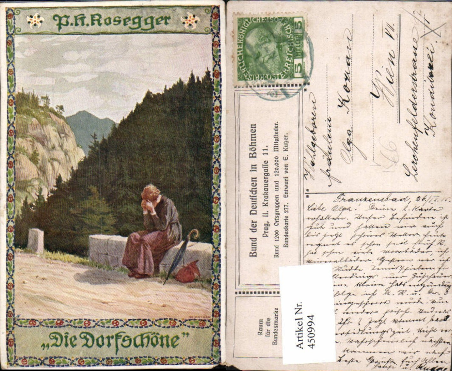 450994,Bund d. Deutschen in Böhmen 277 Künstler E. Kutzer Dorfschöne Trauer