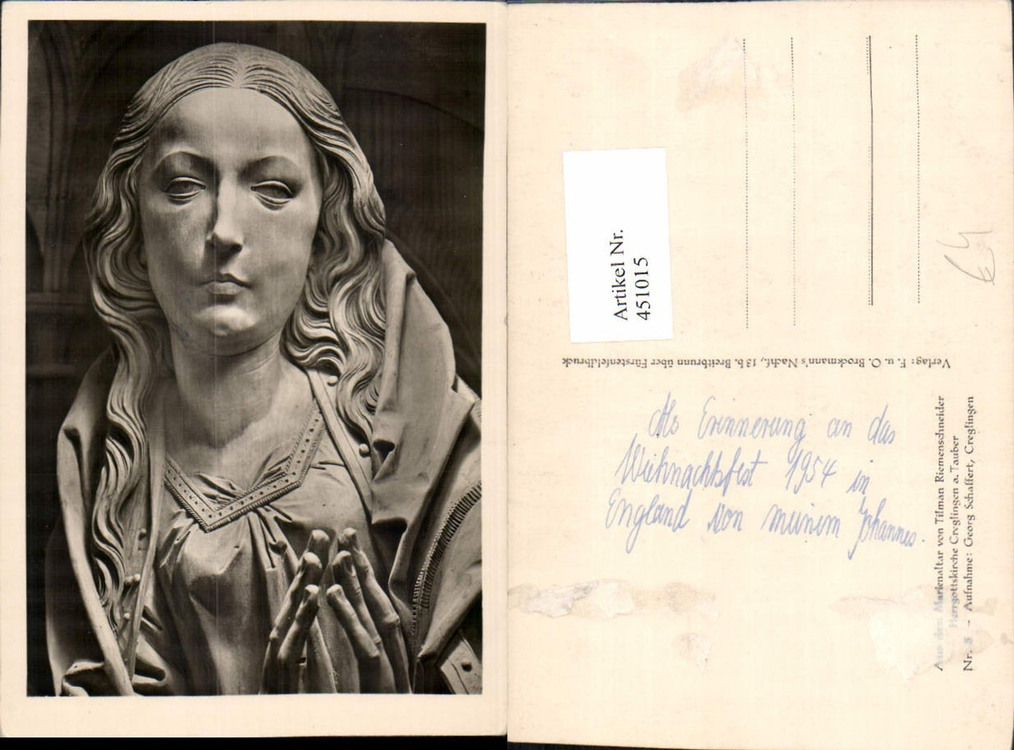 451015,Fotokunst Georg Schaffert Creglingen Altar Statue Detail pub F. u. O. Brockmann