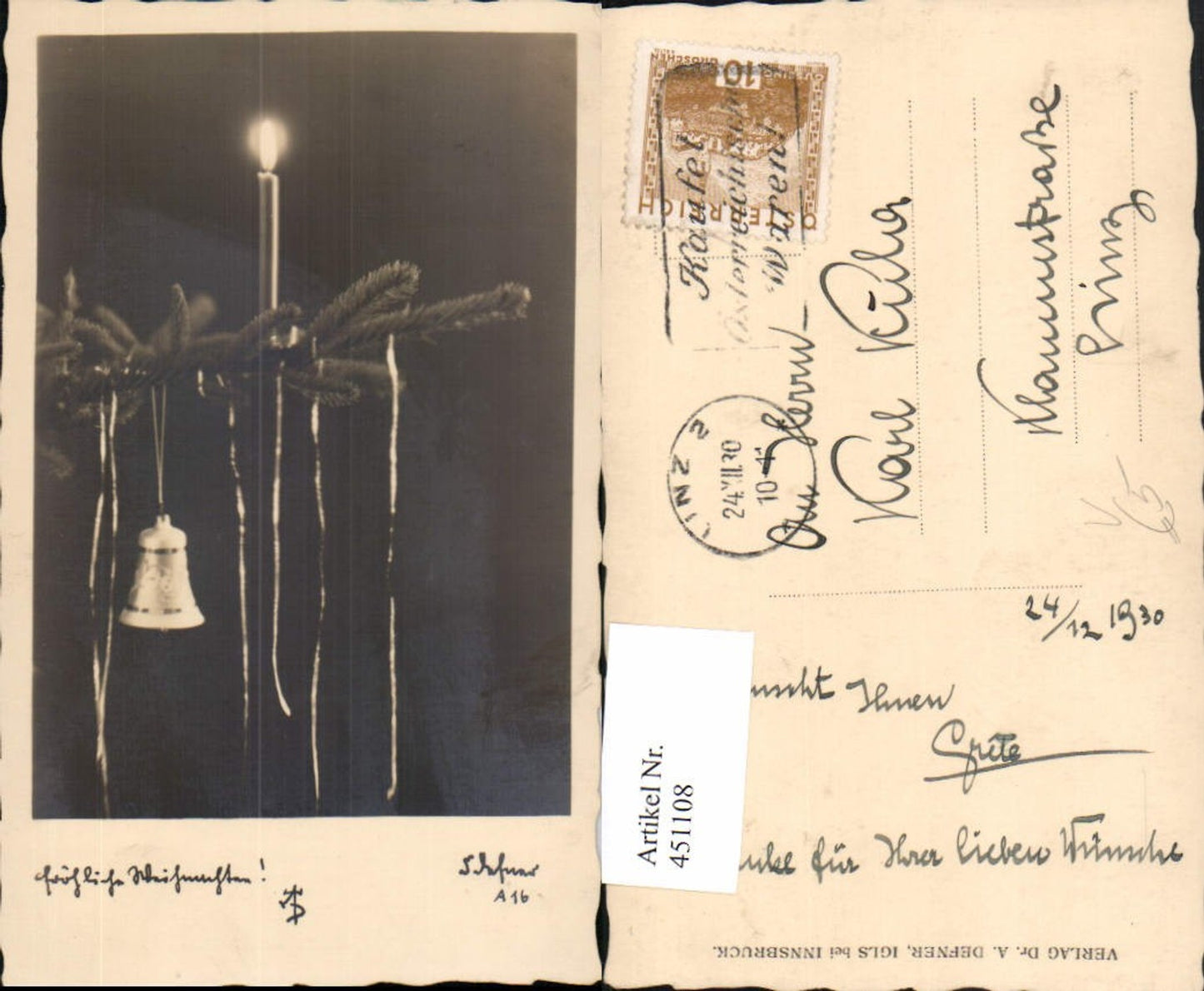 451108,Photographic Art Dr. Defner A16 Christmas Fir Branch Candle Bell