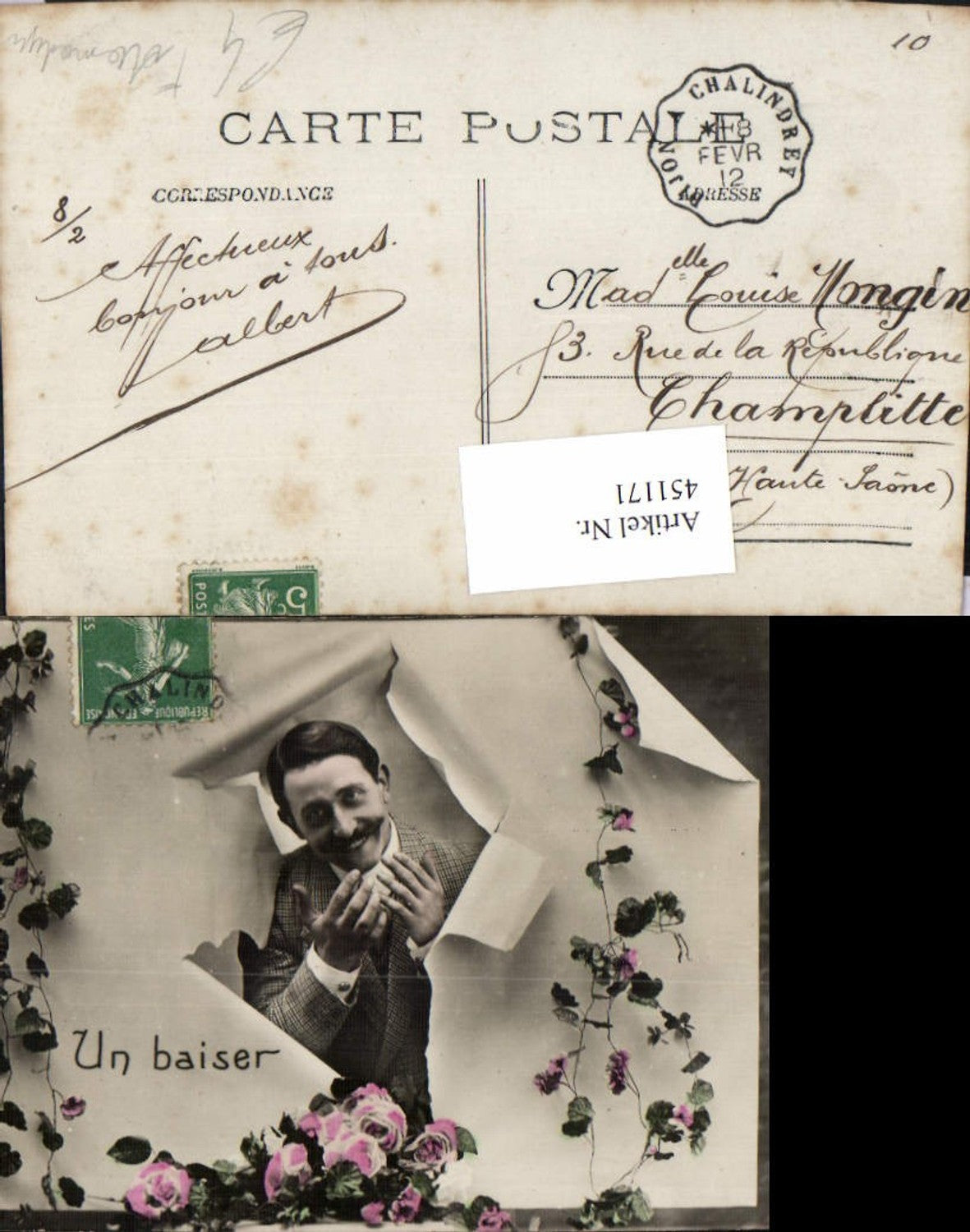 451171,Fotomontage Mann m. Bart Zerrissenes Papier Rosen