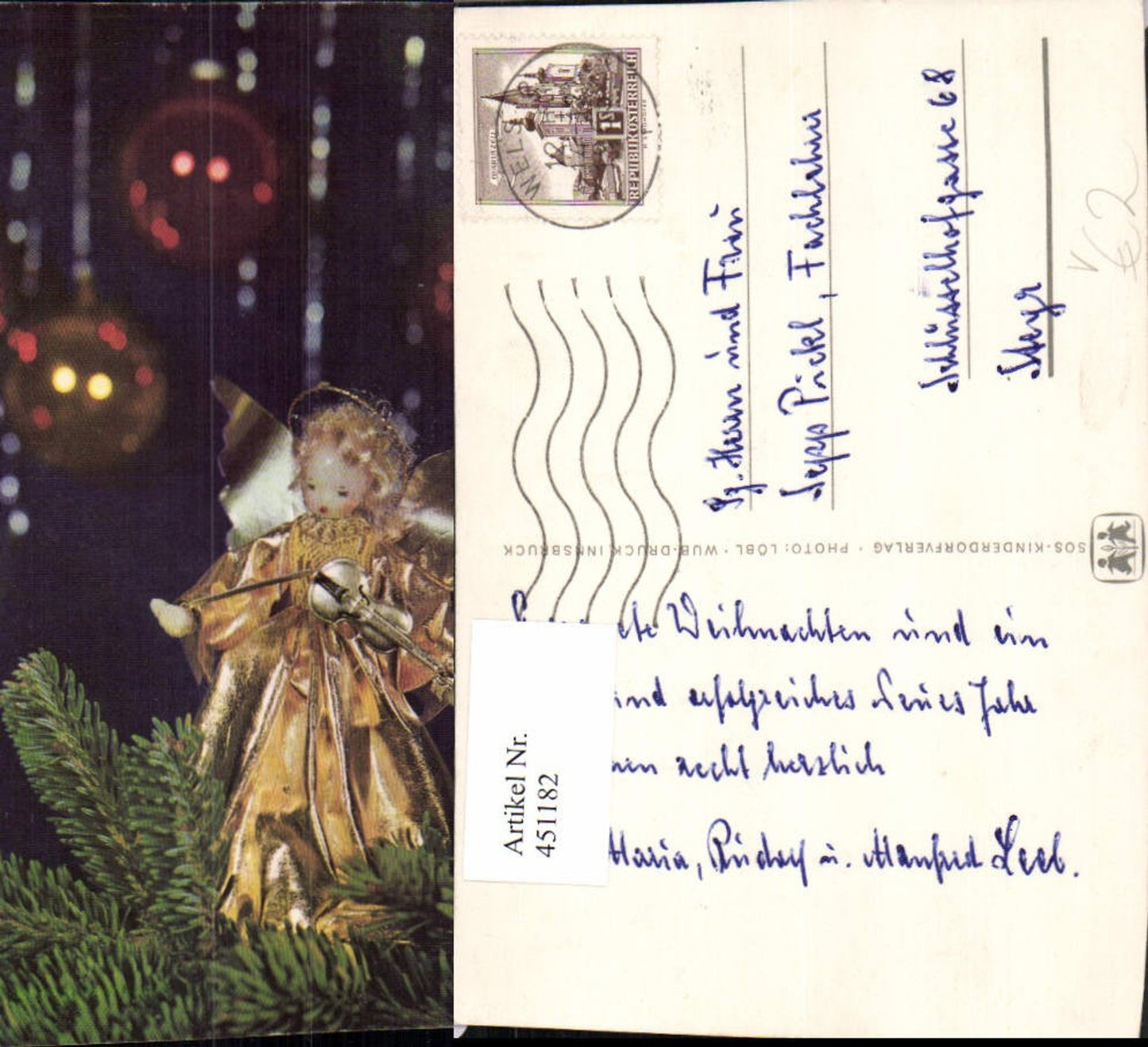 451182,SOS-Kinderdorf Weihnachten Engel m. Geige Figur