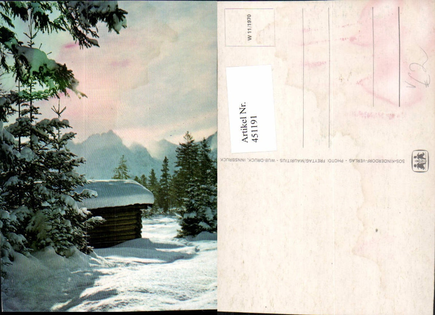 451191,SOS-Kinderdorf W11/1970 Winterlandschaft Hütte Bergkulisse