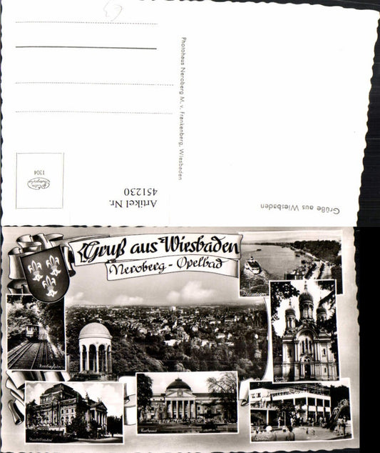 451230,Wiesbaden Totale Neroberg Zahnradbahn Kirche Opelbad Mehrbildkarte