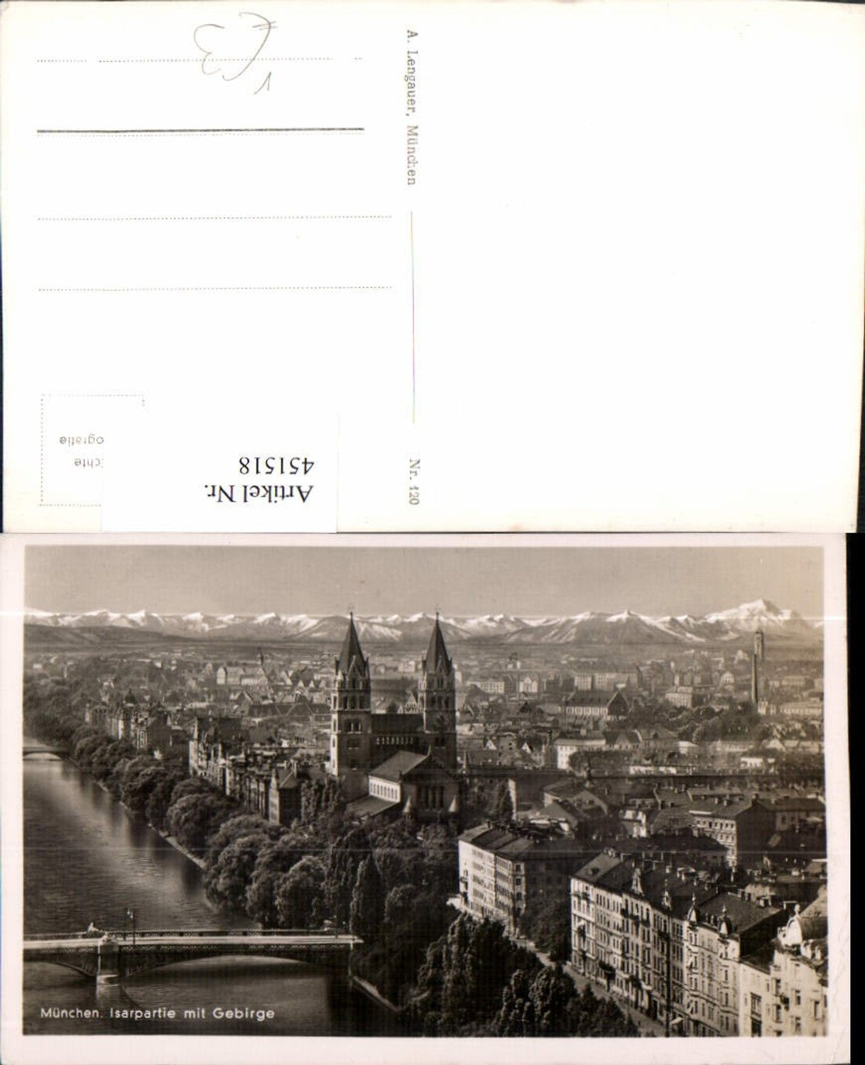 451518,München Teilansicht Isar Brücke Bergkulisse pub A. Lengauer 120