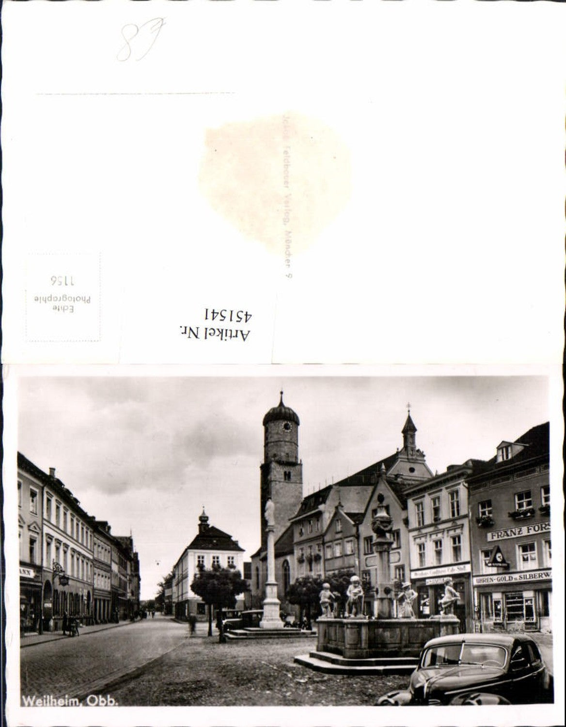 451541,Weilheim Straßenansicht Brunnen Säule Kirche