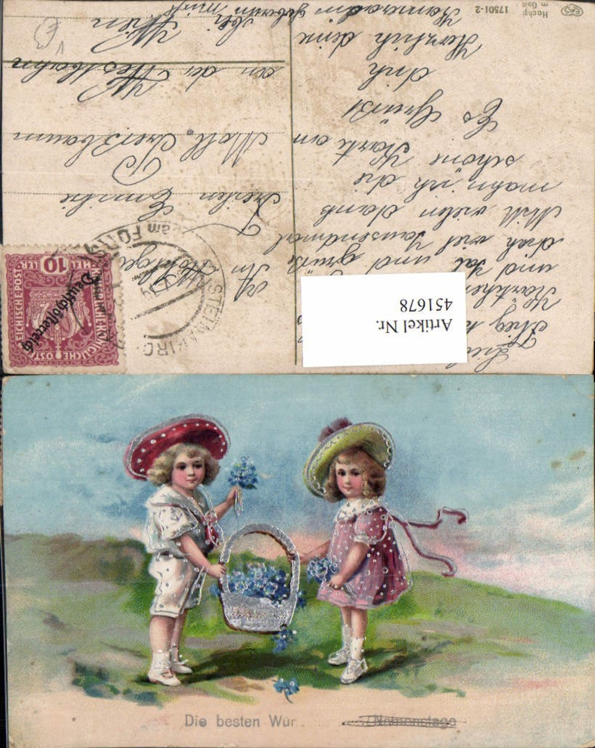 451678, Artist AK Silver Ornament Children's Hats Basket pub EAS 17501/2