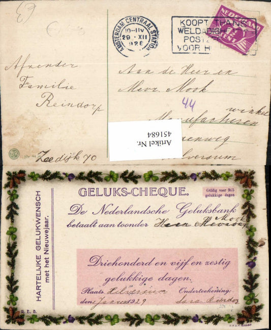 451684, Artist AK Geluks-Cheque Lucky Check Twigs Flowers Clover