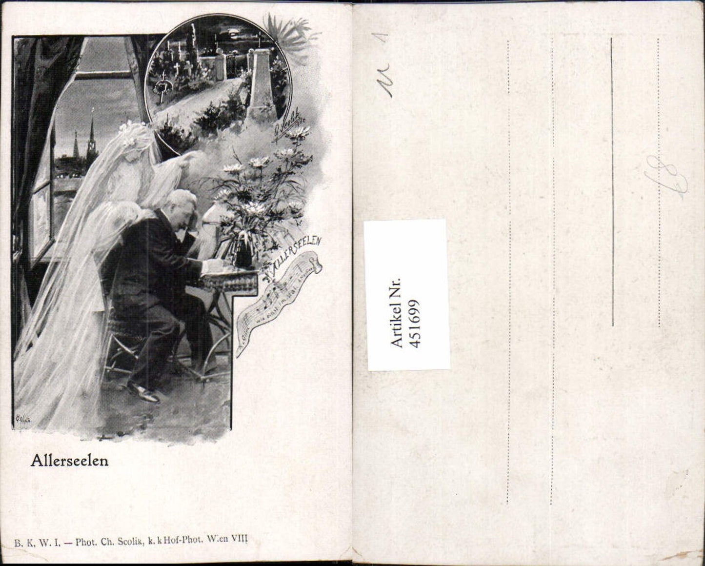 451699,Künstler AK Allerseelen Mann Trauer Erscheinung Friedhof pub B.K.W.I.
