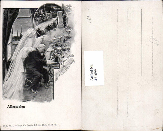 451699,Künstler AK Allerseelen Mann Trauer Erscheinung Friedhof pub B.K.W.I.