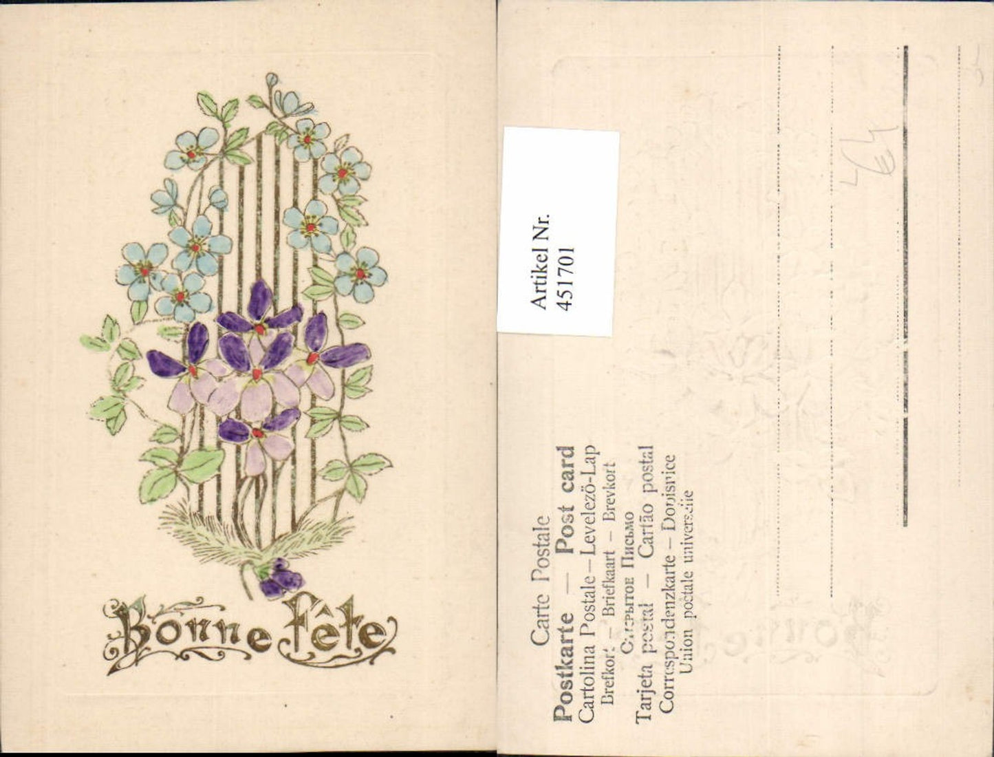 451701,Präge Künstler Litho Goldverzierun Bonne Fete Blumen Veilchen