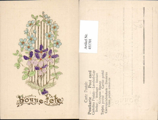 451701,Präge Künstler Litho Goldverzierun Bonne Fete Blumen Veilchen