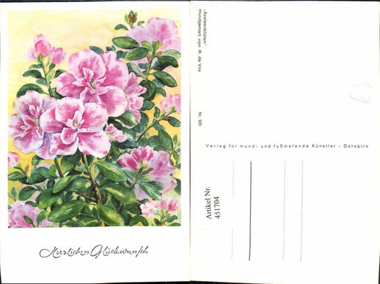 451704,Künstler AK R. De Vos 923 Glückwunsch Azaleenblüten Blume
