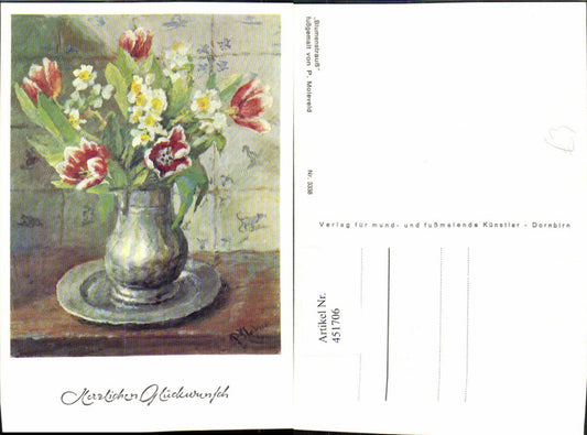 451706,Künstler AK P. Moleveld 3338 Glückwunsch Blumenstrauß Vase