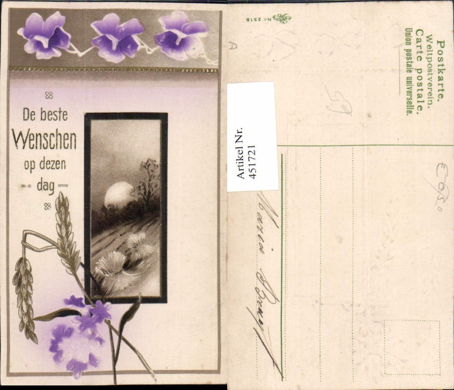 451721, embossing artist AK The best wishes on this day landscape flowers