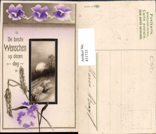 451721, embossing artist AK The best wishes on this day landscape flowers