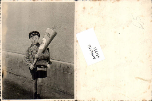 451733, Photo card First day of school Boy Hat School cone