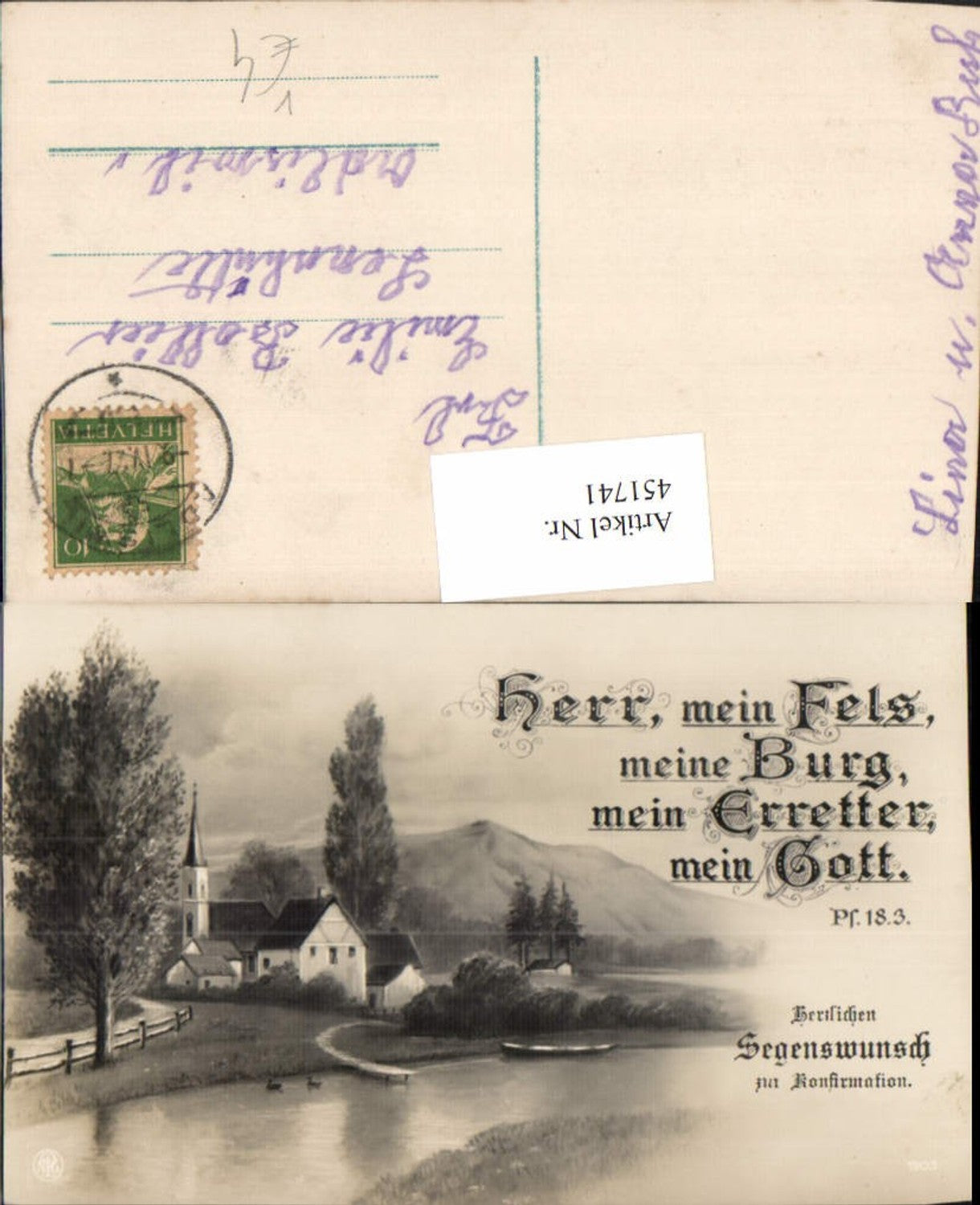 451741,Künstler AK Konfirmation Spruch Landschaft Dorf pub NPG 1903