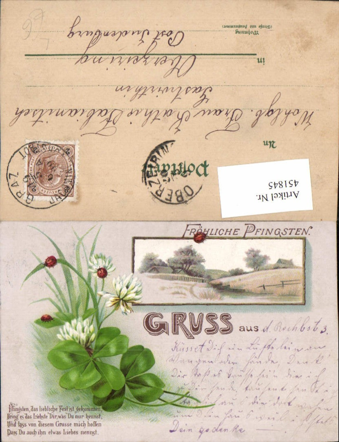 451845, Artist Lithograph Pentecost Landscape Passepartout Clover Ladybug