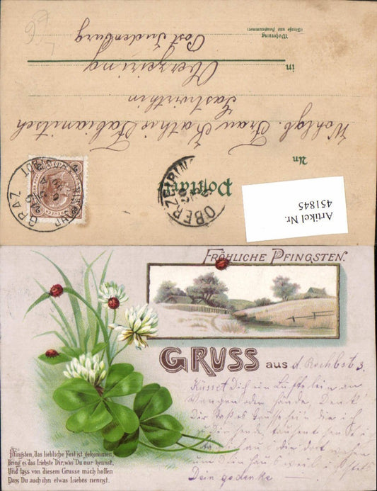 451845, Artist Lithograph Pentecost Landscape Passepartout Clover Ladybug