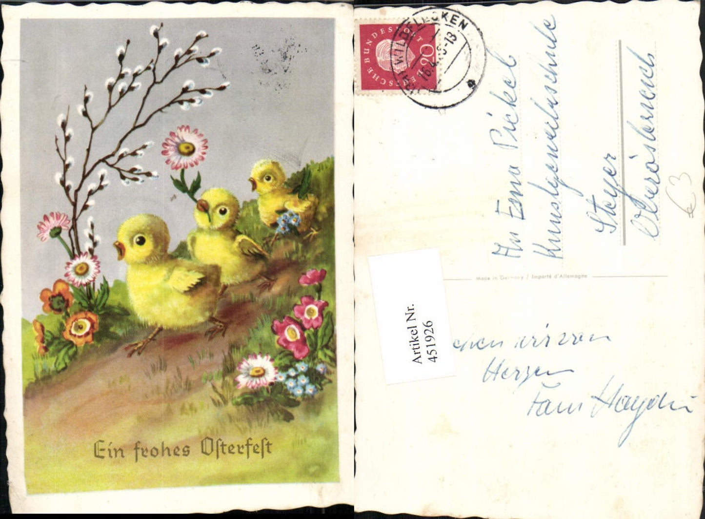 451926, Artist AK Easter Chicks Flowers Pussy Willows