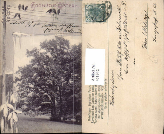 451942,Ostern Landschaft Baum Passepartout Stromleitung Vögel