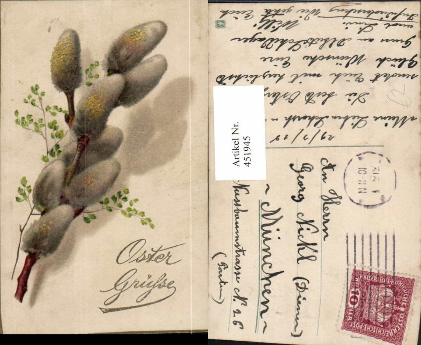 451945,Künstler AK Ostern Palmkätzchen Kätzchen
