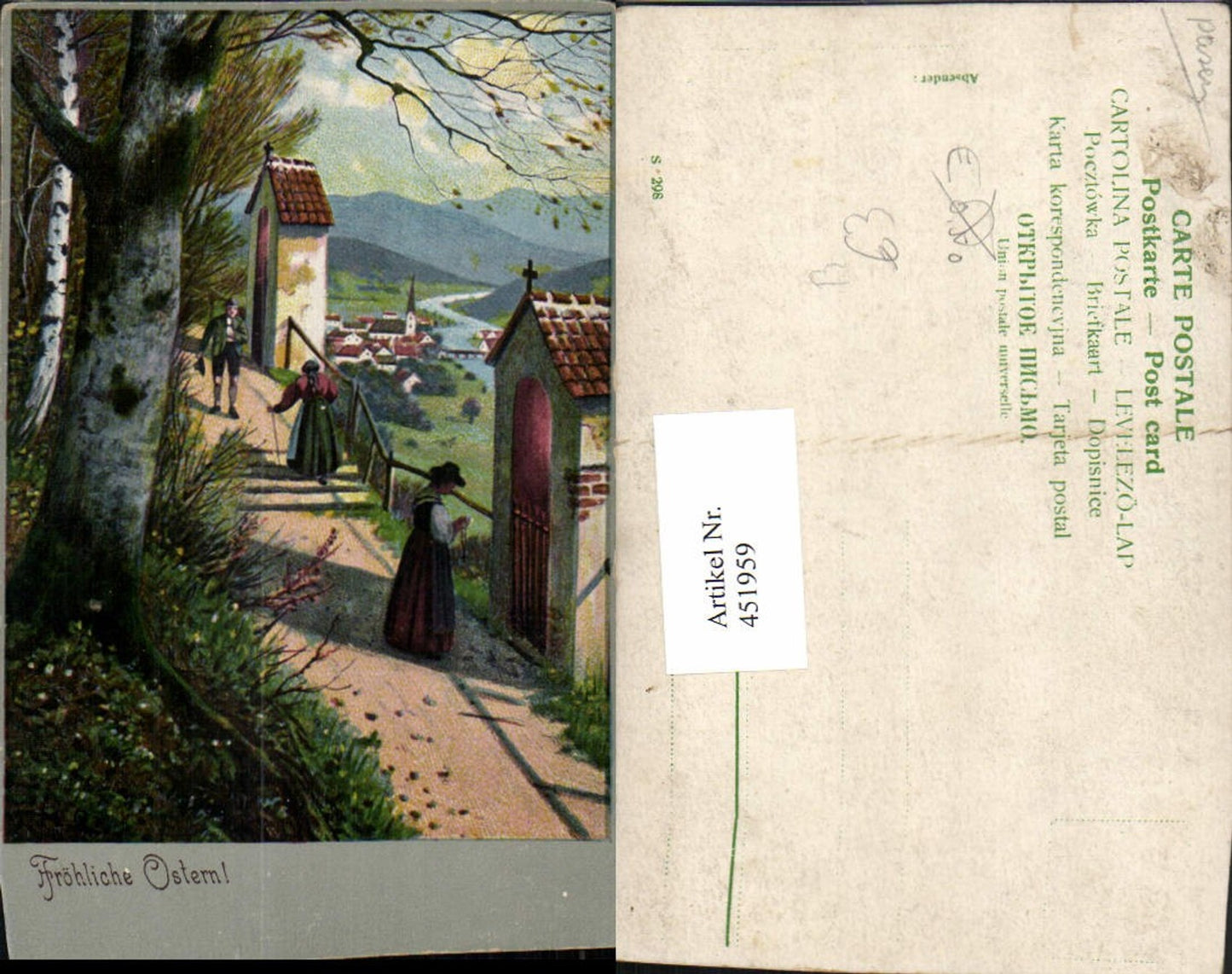 451959,Künstler AK Ostern Kreuzgang Kapellen Wegpartie