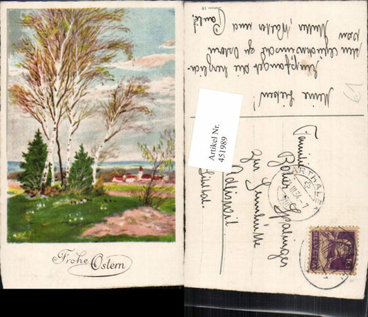 451989, Artist AK Easter Landscape Village Trees