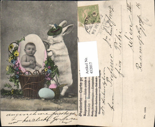 452017,Ostern Fotomontage Baby Osterei Korb Hase Federhut