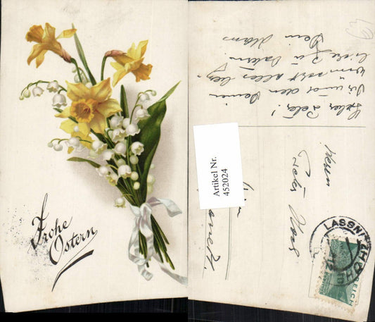 452024,Künstler AK Ostern Maiglöckchen Narzissen Blumen