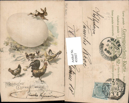 452027,Künstler Litho Ostern Hahn Hühner Küken Hase Ei