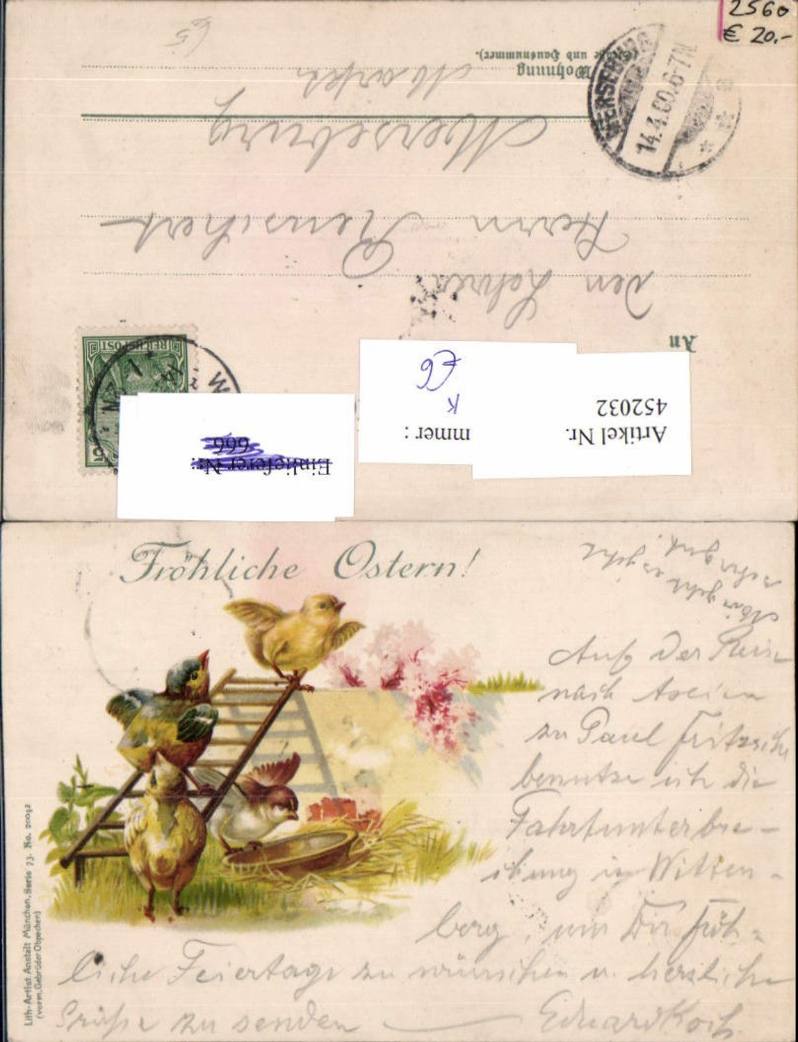 452032,Künstler AK Ostern Küken Leiter Schüssel