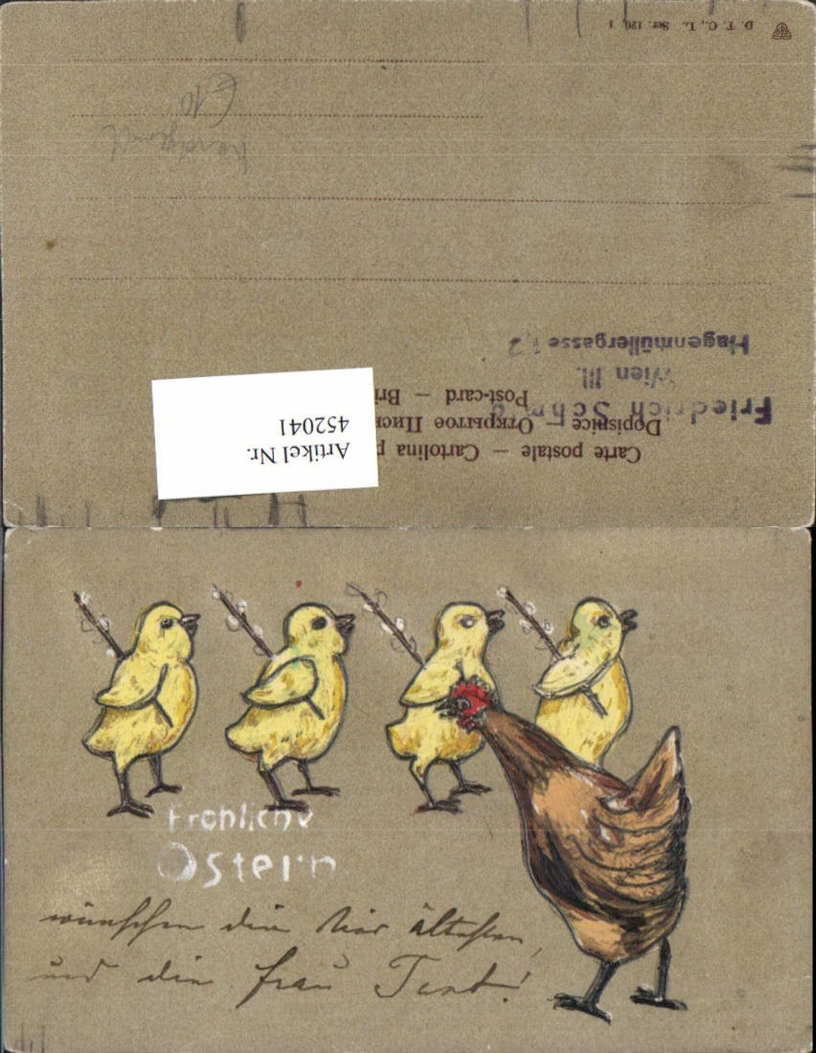 452041, Artist AK Hand-painted Easter Chicken Chick Pussy Willow