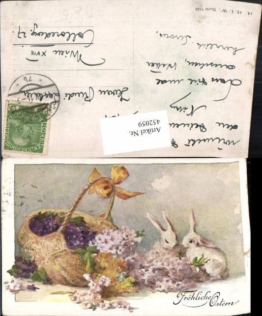 452059, Artist AK Easter Basket Flowers Rabbits Easter Bunny