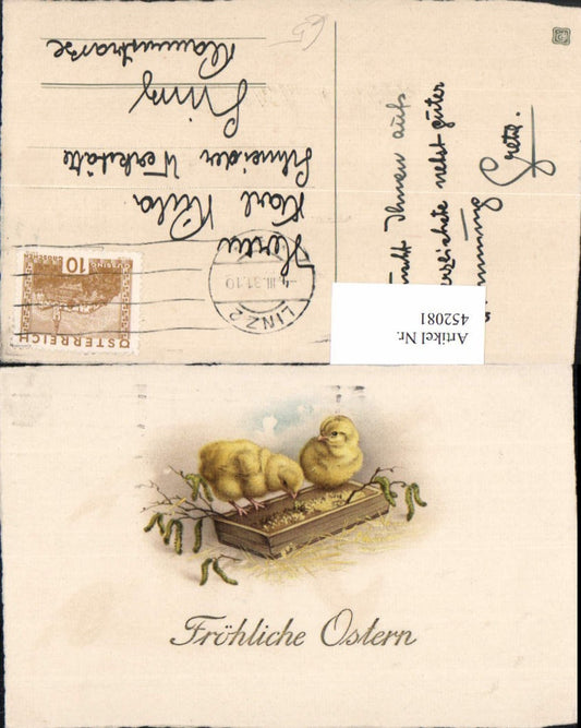 452081,Künstler AK Ostern Küken Schüssel Kätzchen Zweige