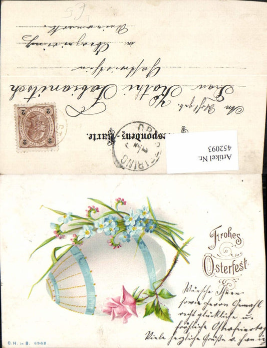 452093,Künstler Litho Ostern Osterei Ei Blumen Rose