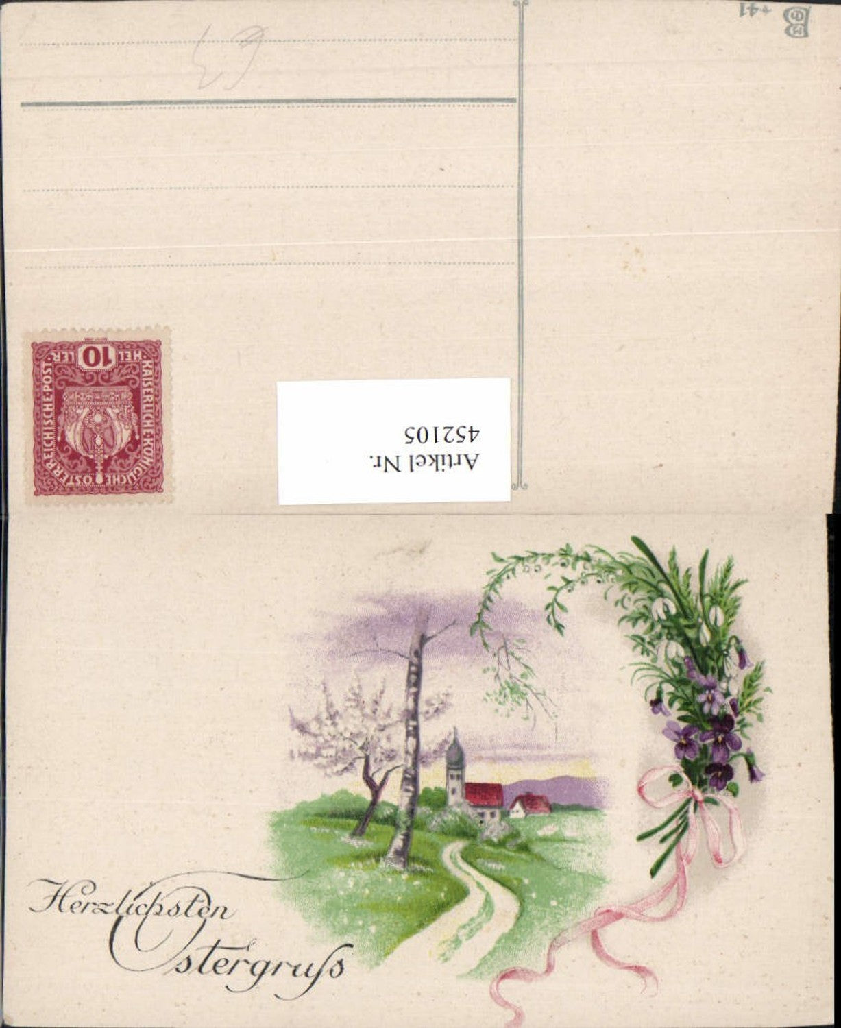 452105, Artist AK Easter Landscape Church Flowers