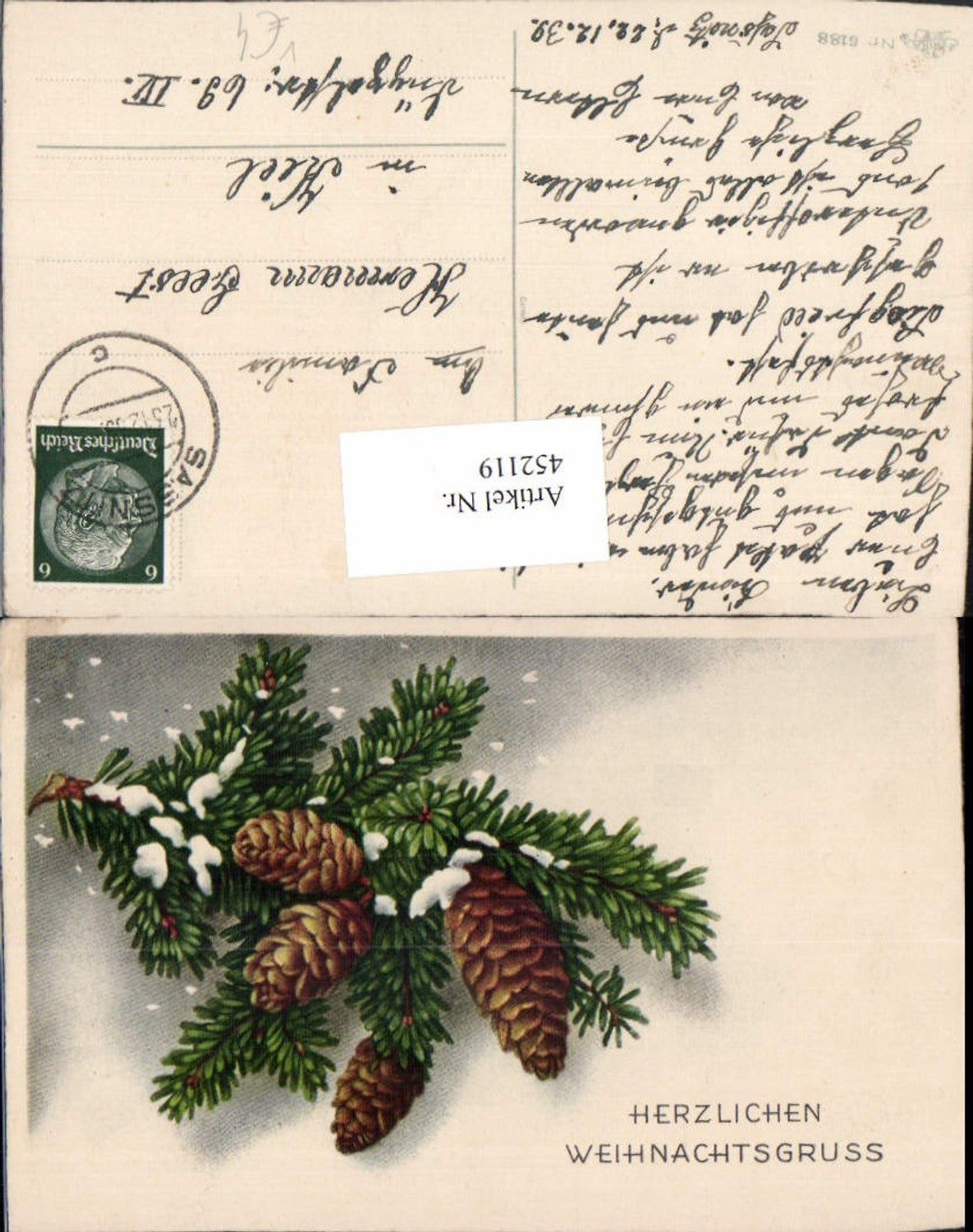 452119,Künstler AK Weihnachten Tannenzweige Zapfen pub Erika 6188