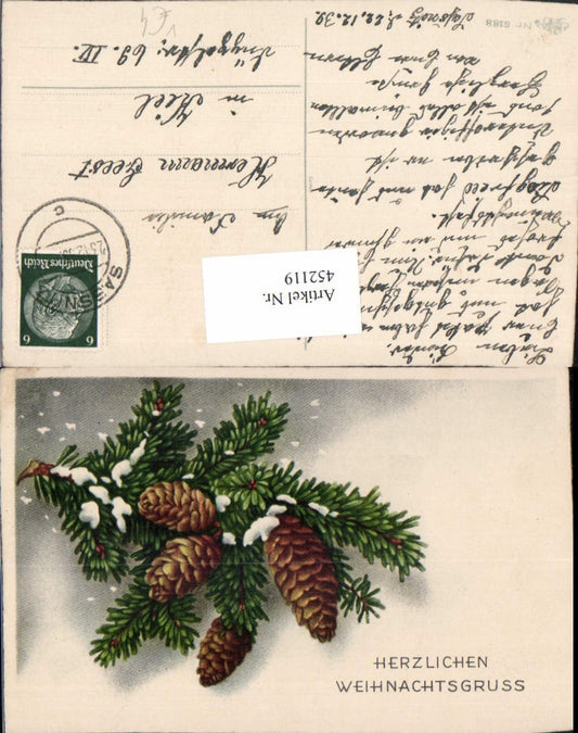 452119,Künstler AK Weihnachten Tannenzweige Zapfen pub Erika 6188
