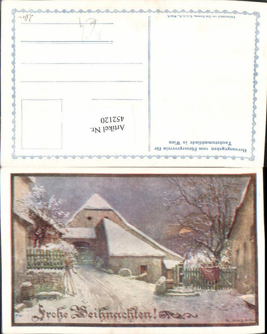 452120,Künstler AK R. Moser Weihnachten Dorf Motiv Winterbild