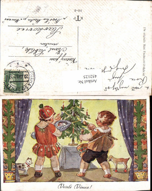 452125,Künstler AK Weihnachten Weihnachtsbaum Kinder Geschenke